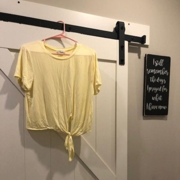 Set 2 Yellow front tie/B&W stripe front knot crop top tee - Picture 2 of 8